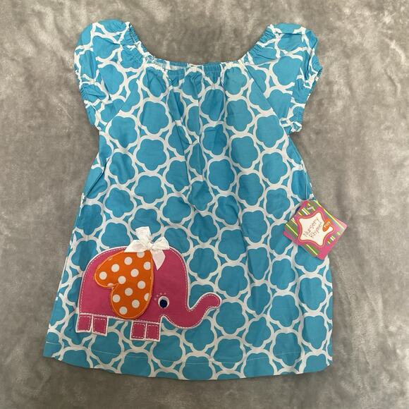 NEW Nursery Rhyme Play Girls 18M Dress & Bloomers Turquoise Lattice Elephant $26 - Picture 1 of 6